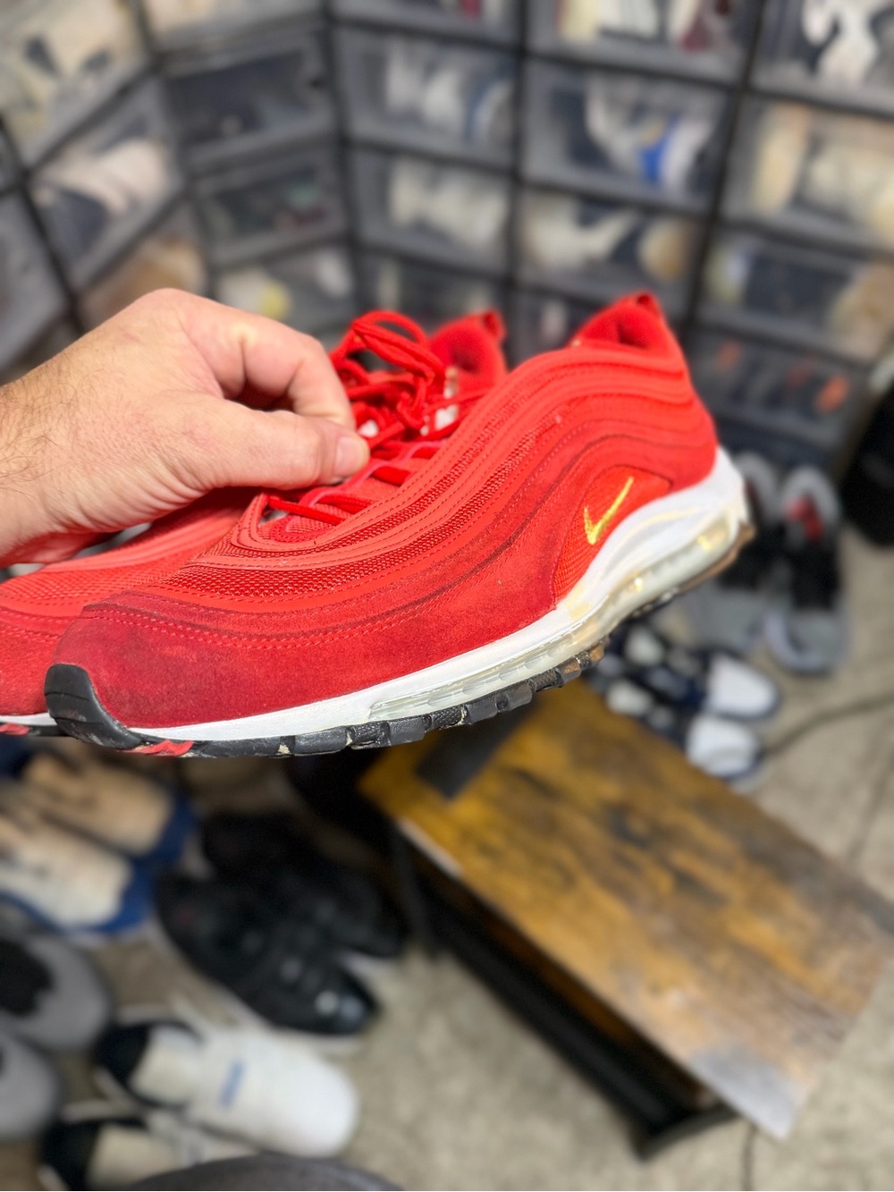 Nike Men’s Air Max 97 Red with Yellow Swoosh